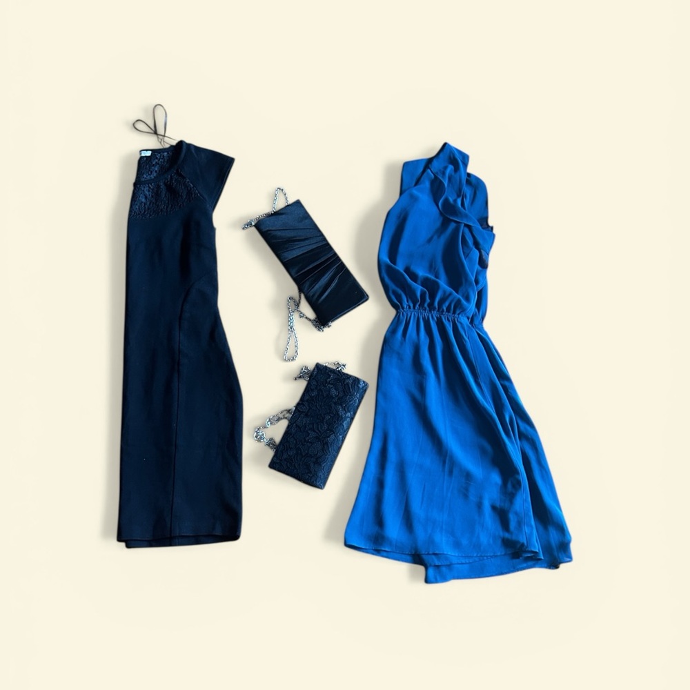 🇨🇦 👗 (4) Semi Formal Bundle Elegant Black and Blue Women's Dresses 👗
